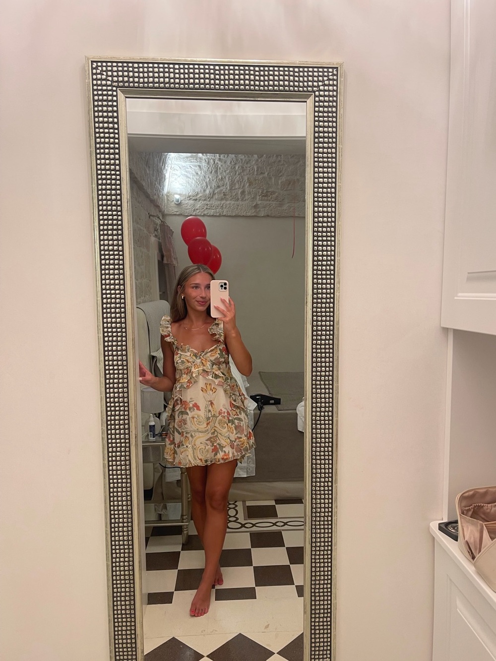 Free People Bali Flora Mini Dress Floral Ruffle Cutout Back Vacation XS